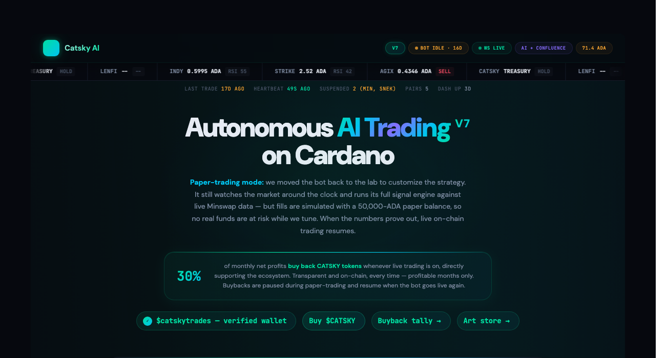The Catsky autonomous trading bot dashboard